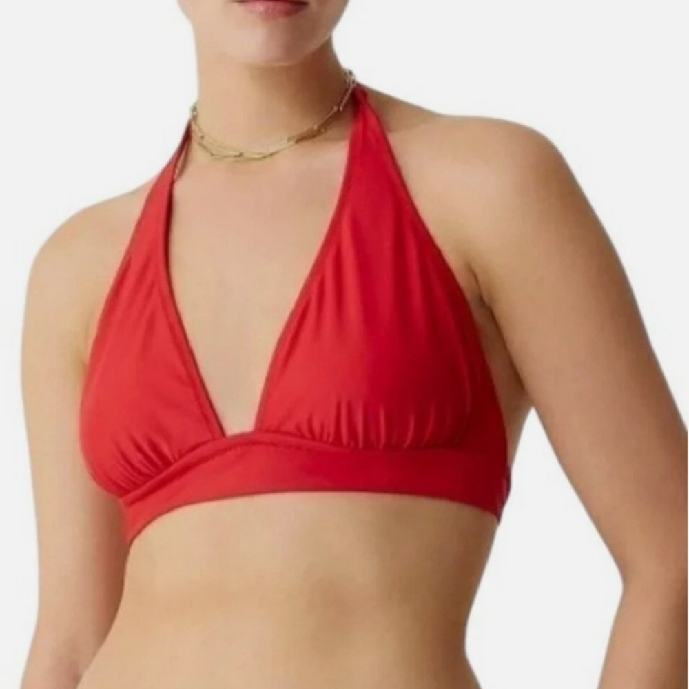J Crew Women's Red Swim Halter Bikini Vacation Resort Cruise Beach Top Size XS